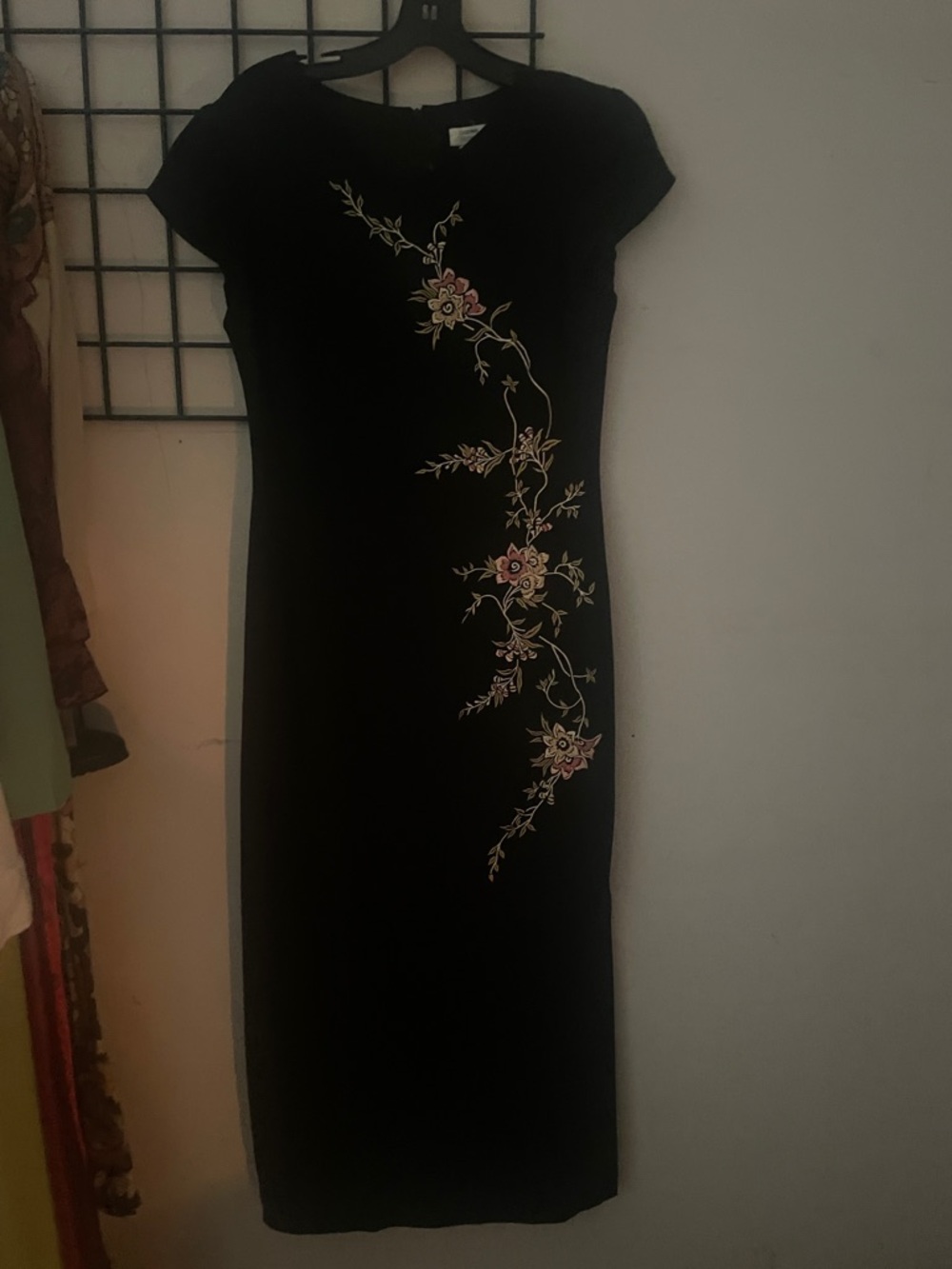 Black Maxi Dress with Floral Embroidery